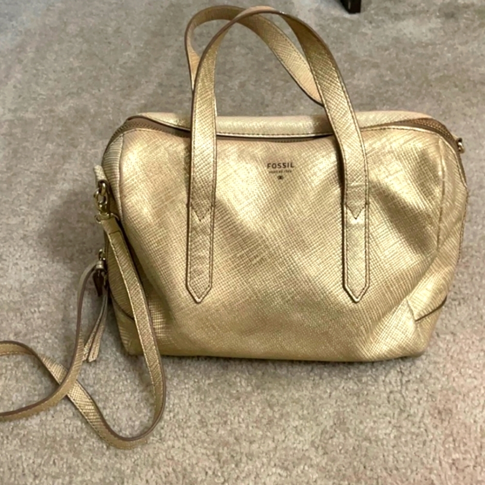 Fossil Sidney Satchel Crossbody Purse Gold